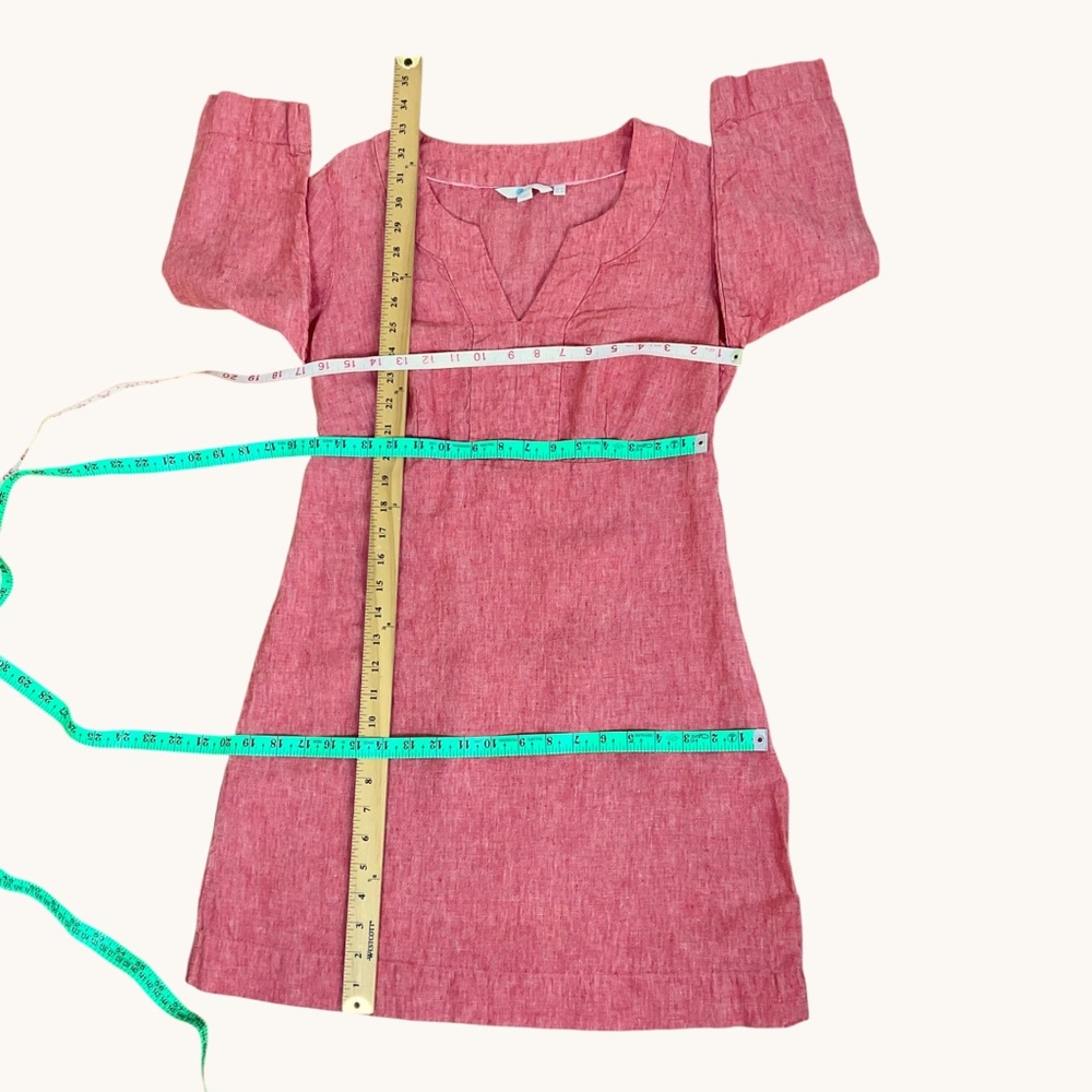 Boden Linen Dress V-Neck Red Orange (8) - Picture 7 of 7